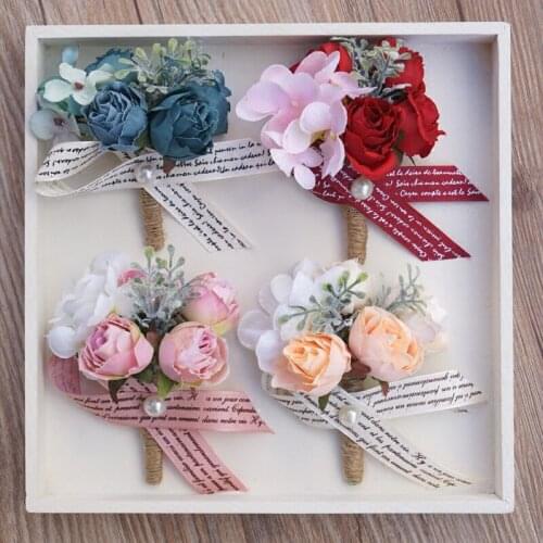 Artificial Silk Rose Flower Groom Boutonniere Man Buttonholes Bride Wrist Corsage Hand Wedding Flowers Party Decoration 1 pieces