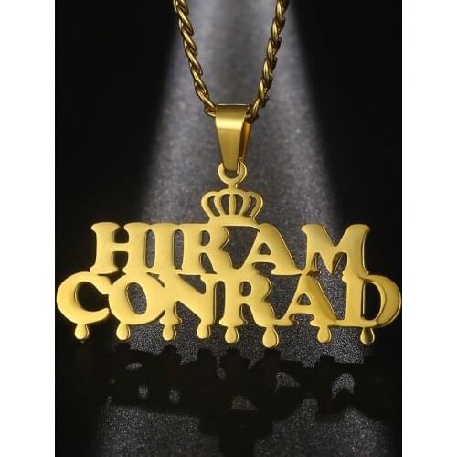 Customized Stainless Steel Name Necklaces for Women Men Personalized Custom Gold 5mm Cuban Chain Crown Pendant Necklace Jewelry
