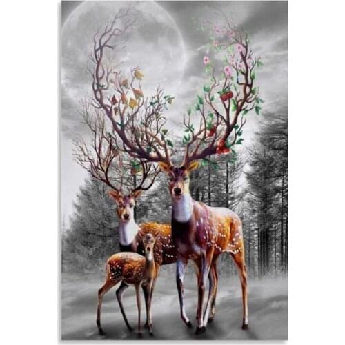 Black And White Deer Wall Art Oil Paintings