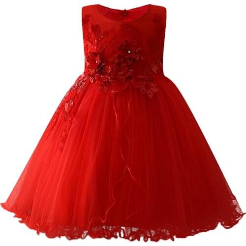 Girls New Birthday Romantic Dress Children Baby Sweet Flower Girl Dress Applique Princess Puffy Dress Childrens Wear