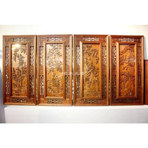 Dongyang wood carving Pendant four screen screen wall plaque hanging boutique relief seat sijihua meilanzhuju shipping