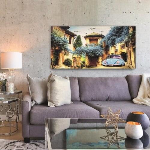 Canvas Table Erguvan Çiçekleriyle Fancy Blue Serenity Street Fashion Table 60x120 Cm