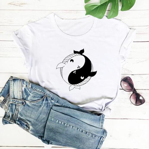 Yin yang whale shirt Environmental Shirt New Arrival Women Summer Funny Casual 100%Cotton T-Shirt Nature Shirts Gift Tees