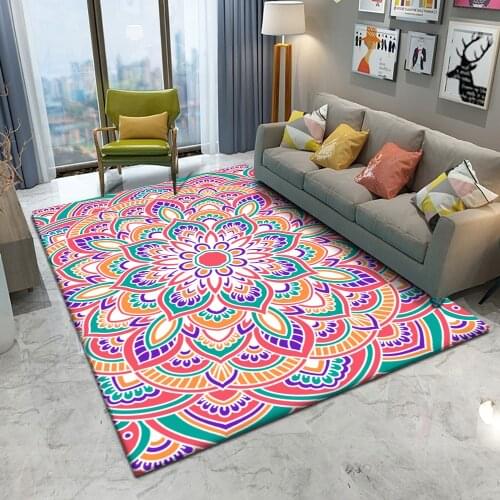 Fashionable Bohemian Style Mandala Pattern Carpet Non-slip Bath Mat Soft Fluffy Flannel Living Room Bedroom Decorative Carpet