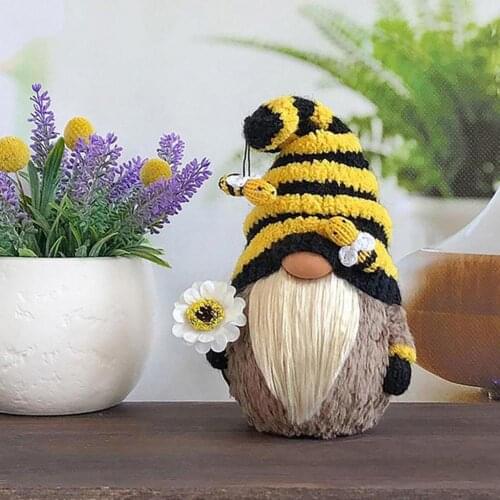 Faceless Doll Stuffed Appealing Knitted Cotton Swedish Flower Honey Bee Gnome Doll for Bedroom Home Party Decorations Kids Toys