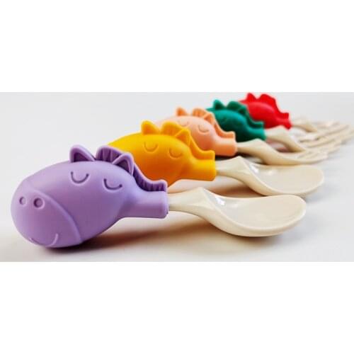 2pcs/set Baby PPSU Fork Spoon Silicone Short Handle Training Fork Spoon Feeding Spoon Childrens Tableware Auxiliary Spoon Set