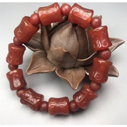Tibets best old agate red agate Huiwen bamboo bracelet