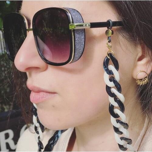 Fashion Acrylic Black White Splicing Sunglass Reading Glasses Eyeglasses Chain Cord Holder Rope Neck Strap Lanyard For Men Women