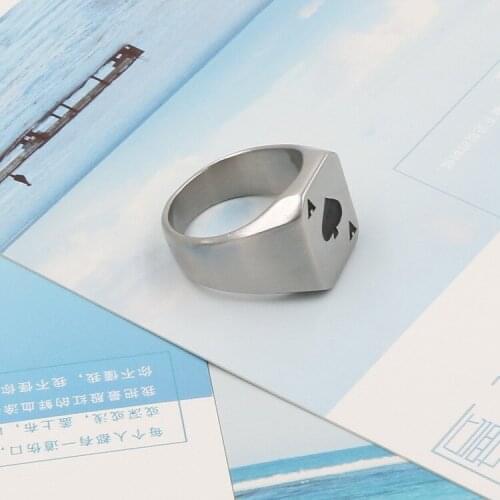 Europe and the United States retro mens titanium steel ring spades A tide mens fashion stainless steel playing cards A jewelry