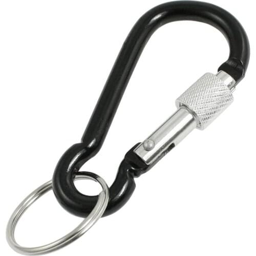 MYLB-6 cm Long Black Aluminum Alloy Screw Locking Split Ring Keyring Carabiner Hook