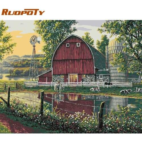RUOPOTY Frame Picture Lake Diy Painting By Numbers Garden Coloring By Numbers Acrylic Canvas Painting Handpainted Drawing Art