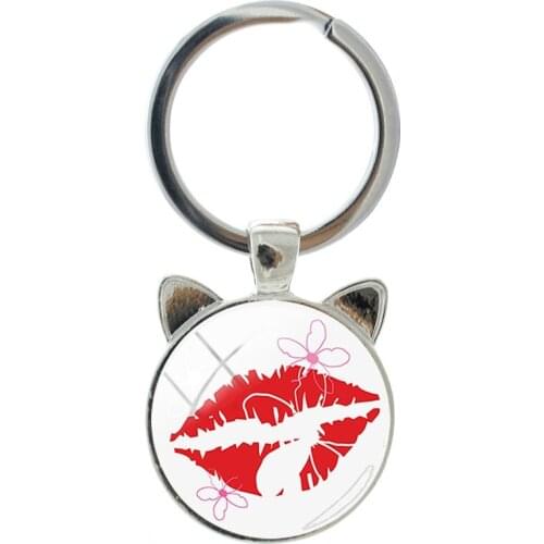 NEW Fashion Red Lips Design Model Handmade Silver Plated Cat Ear Keychain Mens and Womens Bag Keychain Jewelry