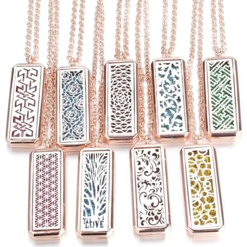 Aromatherapy Jewelry Locket Necklace Rectangle Necklace Essential Oil Diffuser Perfume Aroma Diffuser Necklace Christmas Gift