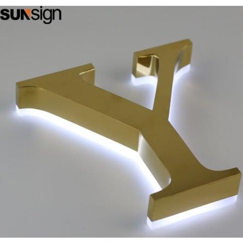 Backlit small golden brushed metal 304 stainless steel alphabet led letters for wall decoration