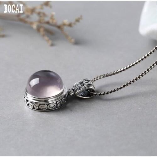 S925 silver inlaid with natural hibiscus stone powder crystal pendant Thai silver womens style pendant