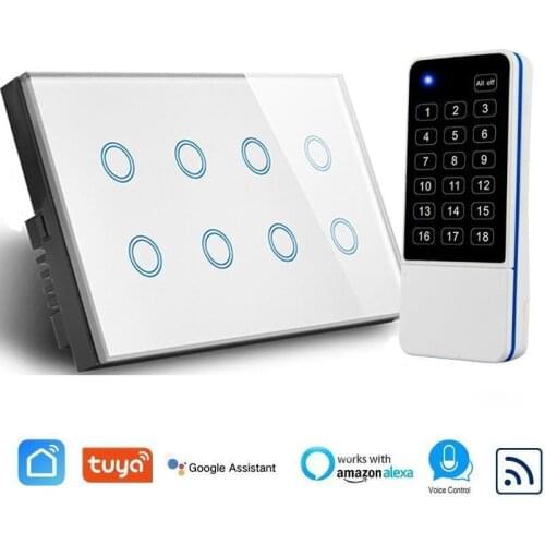 Remote Control WIFI Switch 8 Gang UK Standard AC 110-240V Crystal Glass 8 gang light wifi switch compatible Alexa Google