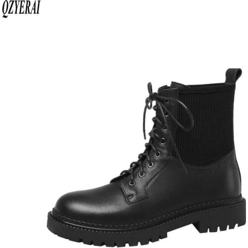 QZYERAI 2020 New winter genuine leather ankle Women boots Motorcycle boots Female boots warm snow boots Women shoes cowhide
