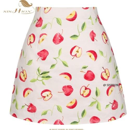 SISHION Summer Beach Holiday Boho Fruits Printed Beige Skirt SS0008 ropa mujer Plus Size Short Mini Style Vintage Skirts Faldas