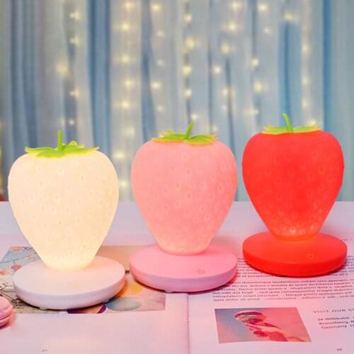 LED Strawberry Night Light Touch Dimmable Silicone Nightlight USB Bedside Lamp For Baby Children Kids Gift Bedroom Decoration