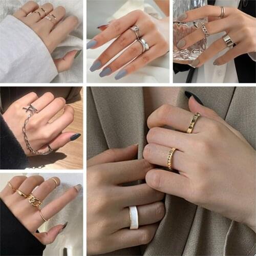 Vintage Gold Silver Color Punk Geometric Rings for Women Twist Minimalist Adjustable Opening Joint Ring Female New Jewelry LX149