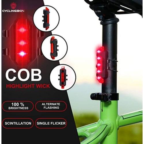 CYCLINGBOX Bicycle Tail Light USB Rechargeable Rear Light Road Mountain Warning Flashli Night Riding Bike Accessories Taillight