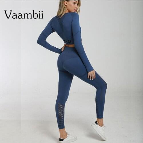 Women Work Out Sports Clothing Womens Tracksuit Seamless Fitness Suit Outfit Gym Sets 2 Piece Leggings Set Crop Top Sportswear