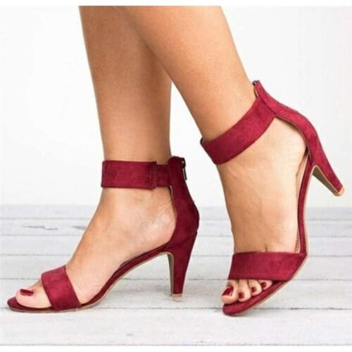 2020 Women Sandals Thin High Heels Open Toe Classic Sandals Zipper Flock Leopard Office Ladies Shoes