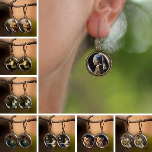 Girl Wearing Pearl Johannes Vermeer Art Painting Earrings Retro Statement Long Dangle Earrings Women Jewelry Mothers Day Gift
