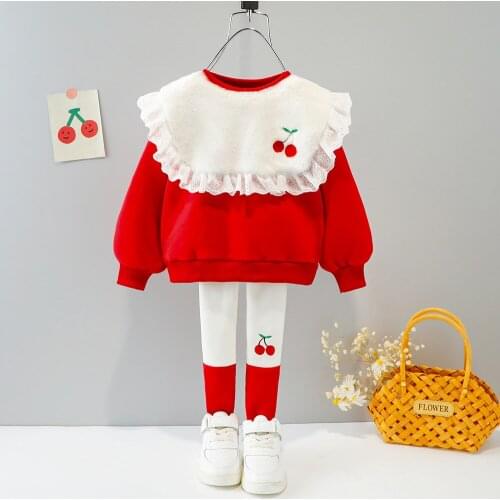 Winter New Girls Boys Clothing Sets Fashion Baby Suits Kids Long-sleeved Tops Pants 2Pcs Plus Velvet Thickening Children Clothes