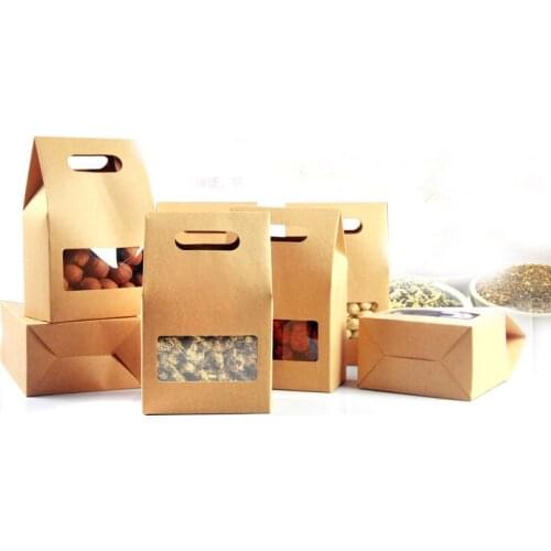 10*15.5*6 50pcs stand up brown kraft paper bags boxes recyclable for wedding/Gift/Jewelry/Food/Cookie/Candy Package Paper Box