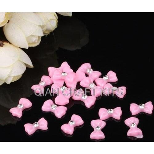 250pcs 3D Acrylic resin pik bowknot with Rhinestones decor Nail Art stickers,Crafts Decoration, Nails Decoration DIY
