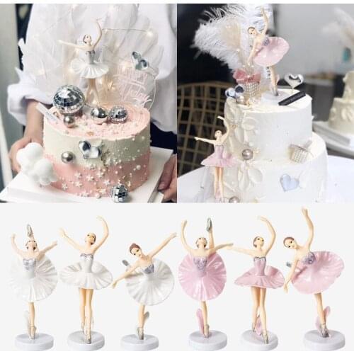 3pcs Ballerina Girl Figurine Sweet Poses Ballet Girl Cake Topper Resin Sculpture Model Collectible Ornament Girl Birthday Decor