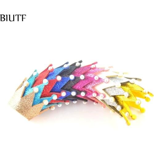 30pcs/lot 3.5**4.3cm Fabric Felt Crown Dotted with Stimulated Pearl Girl Headwear Ornament 10 Color for Choose H0262