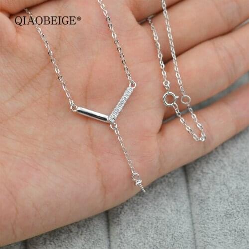QIAOBEIGE diy accessory pearl mounting pendant necklace chain wholesale china, 925 sterling silver jewelry parts without pearl