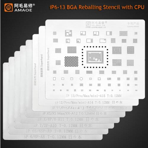 Amaoe A8/A9/A10/A11/A12/A13/A14 CPU Planting Tin Template For iPhone 6-12pro max 12mini/12 Steel Mesh BGA Reballing Stencil