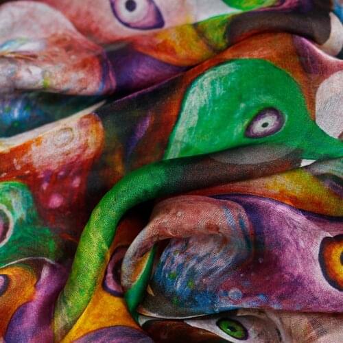 White waxberry 6momme Silk Chiffon Fabrics Birds Printed 100%Silk Garment Materials Women Dress Sewing Cloth Freeshipping