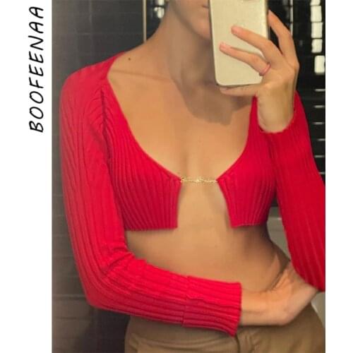 BOOFEENAA Women's Knitted T-shirts