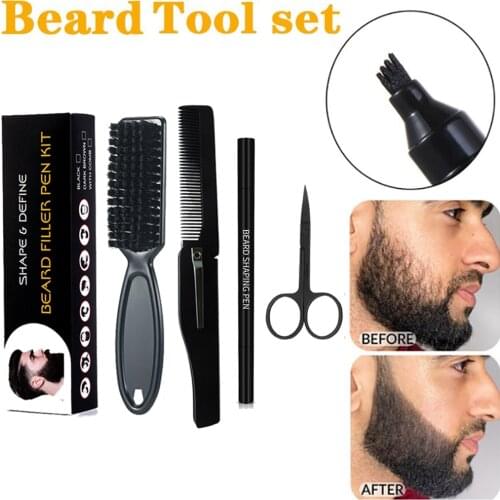 Beard Filling Pen Kit Barber Pencil With Brush Salon Facial Hair Engraving Styling Eyebrow Waterproof Shaping Tools Hair Pencil