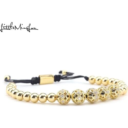 Luxury zirconia flower ball charm bracelet copper Beads Braided Adjustable handmade women Bracelets & Bangles for men Jewelry