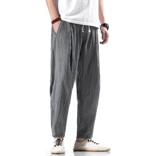 2020 Men Cotton Linen Casual Harem Pants Men Harajuku Joggers Trousers Summer Male Chinese Style Baggy Pants 4XL 5XL