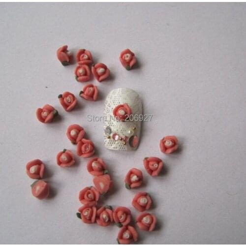 CF3-3 30pcs Cute Ceramic Red Flower Shape Nail Art Decoration Outlooking