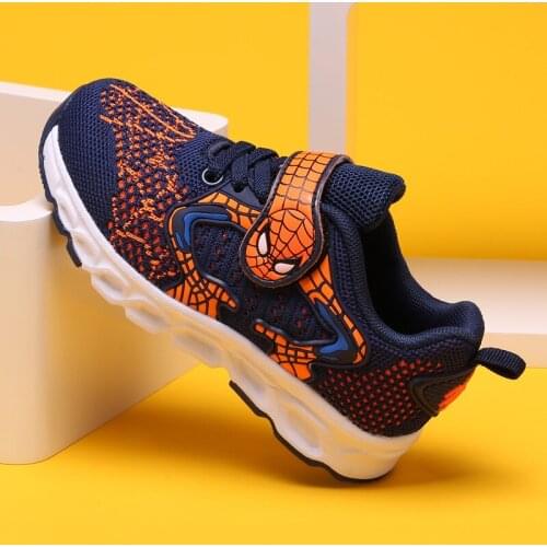 Disney childrens 2021 New cartoon spiderman fashion soft bottom boy casual shoes sports shoes Boys mesh Childrens sneakers AB