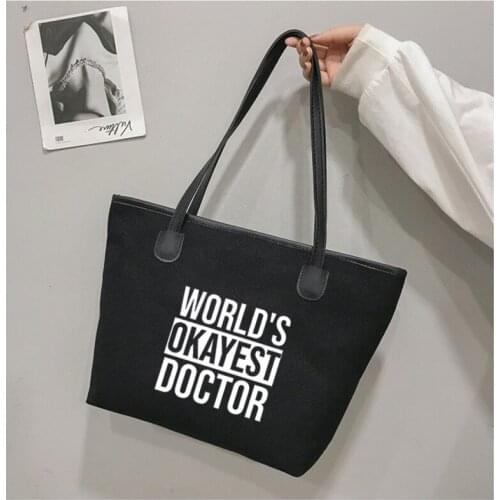 Worlds OKAYEST Doctor Funny Printed Letters Tote Bag Work Bag Gift for Doctor Women Handbag Beach Bag Ladies Purse Dropshipping