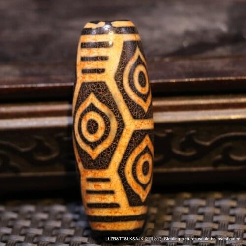 Energy Tibetan Old Agate 6 Dragon Eye Motif Large Drum dZi Bead Amulet 51*19mm A Timestown UPD22