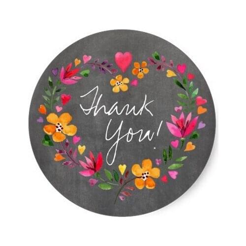 3.8cm Watercolor Flowers Heart Wreath chalkboard grey Classic Round Sticker