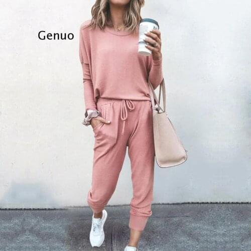 2pc Women Pure Color Suit Long Sleeve Leisure Pocket Home Sweatpants Sets Outdoor Sports Solid Long Pants Casual Tracksuit