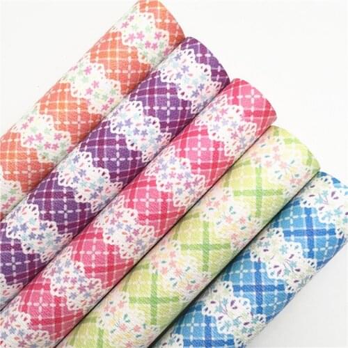 LEOsyntheticoDIY Lace Flowers Printed Synthetic Faux Leather Fabric Sheets Felt Backing For DIY Bows Earrings 21X29CM R140
