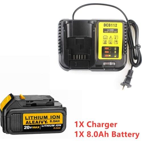 20v 18v Max XR Li ion Battery With Charger 18V 8.0ah Max XR Battery Power tool Replace Original Dewalt Battery DCB184 DCB181 DCB