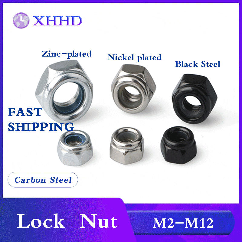 M2 M2.5 M3 M4 M5 M6 M8 M10 M12 304 Stainless Steel Carbon Steel Black Zinc-plated Hex Nylon InsertLock Nut Self-locking