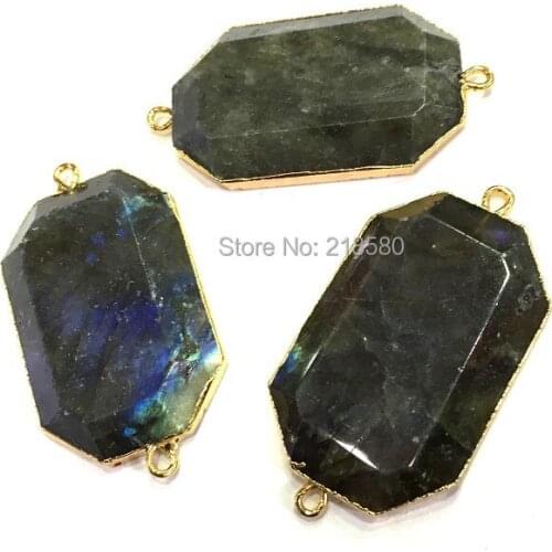 M603184431 Labradorite Stone Connector Gold Electroplated Stone Pendants Connector